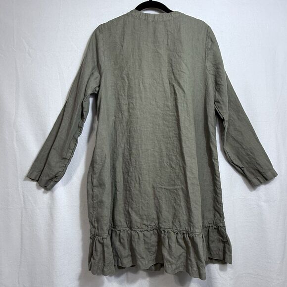 J. Jill Pure Jill Olive Green Linen Open Front Cardigan Coatigan Ruffle Size M - Picture 2 of 11